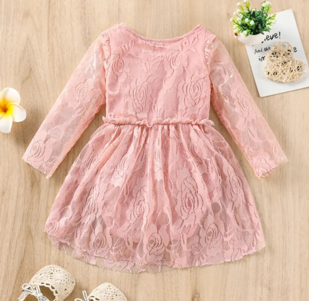 One Dusty Pink Long Sleeve Lace Romper #1001126