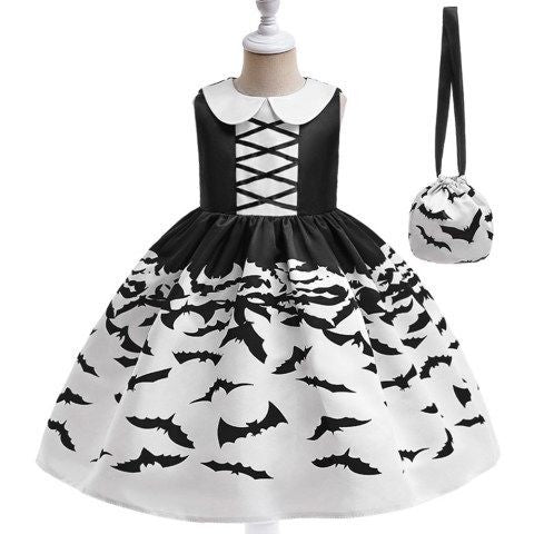 Halloween Black and White Dress with Bag #1000989
