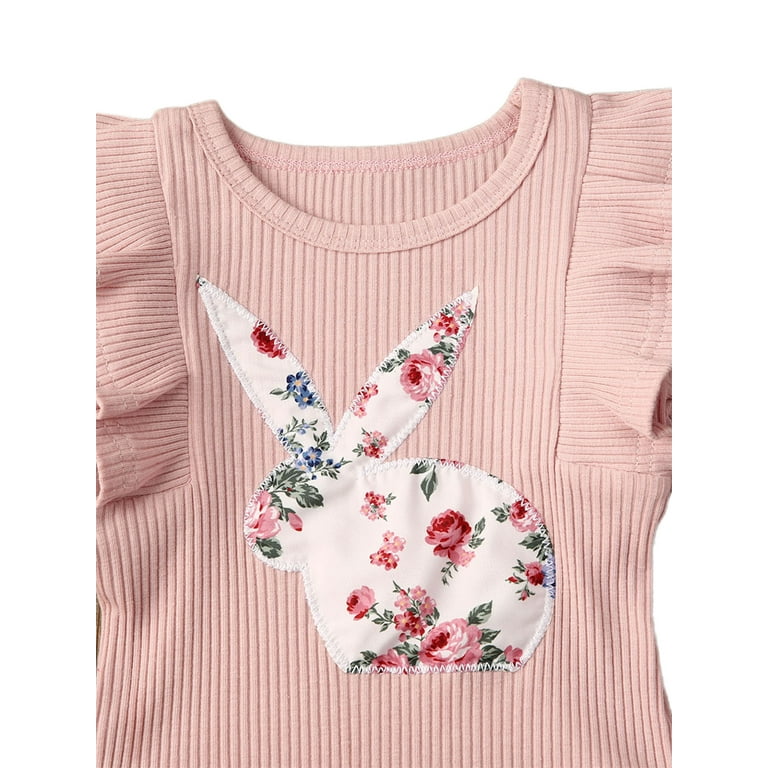 Ribbed Bunny Floral Romper and Bowknot Pants #100074