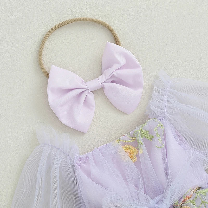 Purple Embroidered Long Sleeve Romper and Headband #10020034