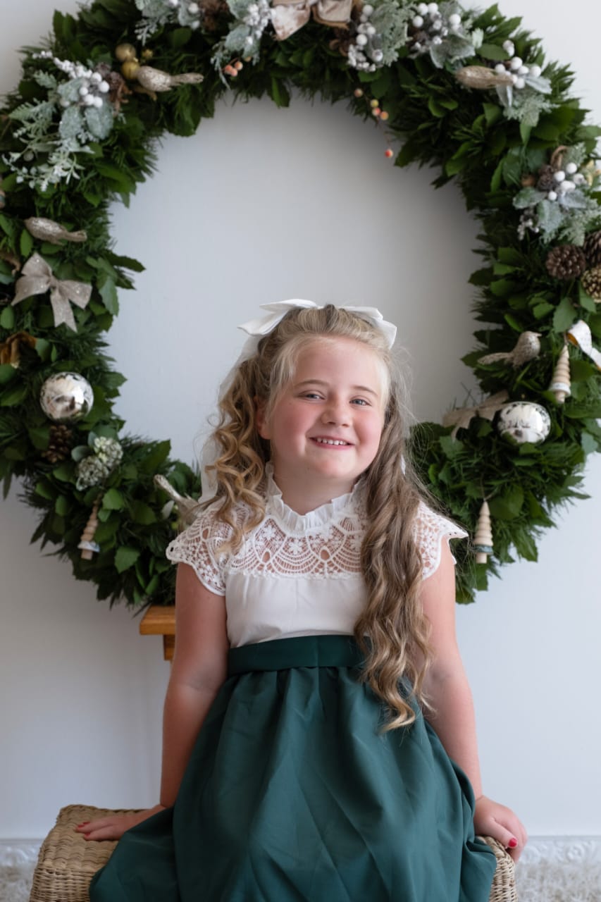 White Lace Forest Green Dress #1001150