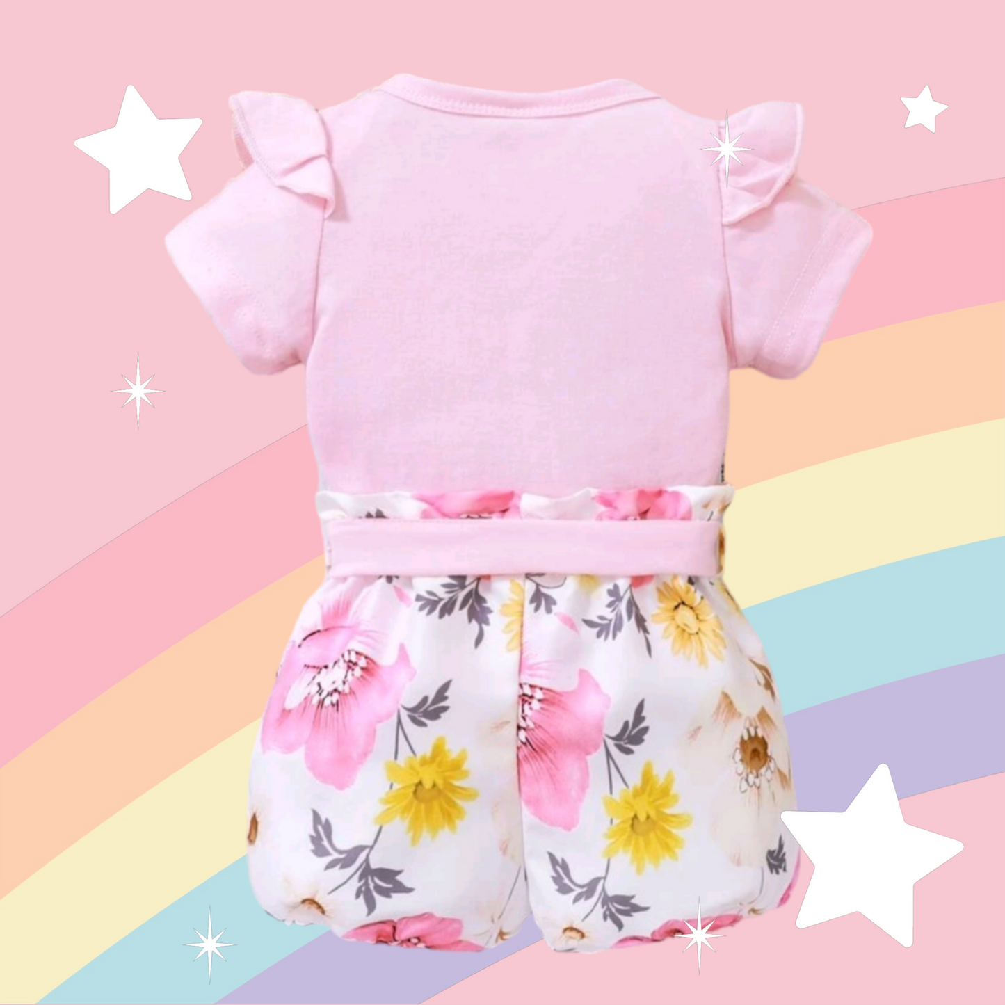 Daddy's Girl Mommy's World Pink Ruffle Romper with Floral Bloomer and Headband #1000874