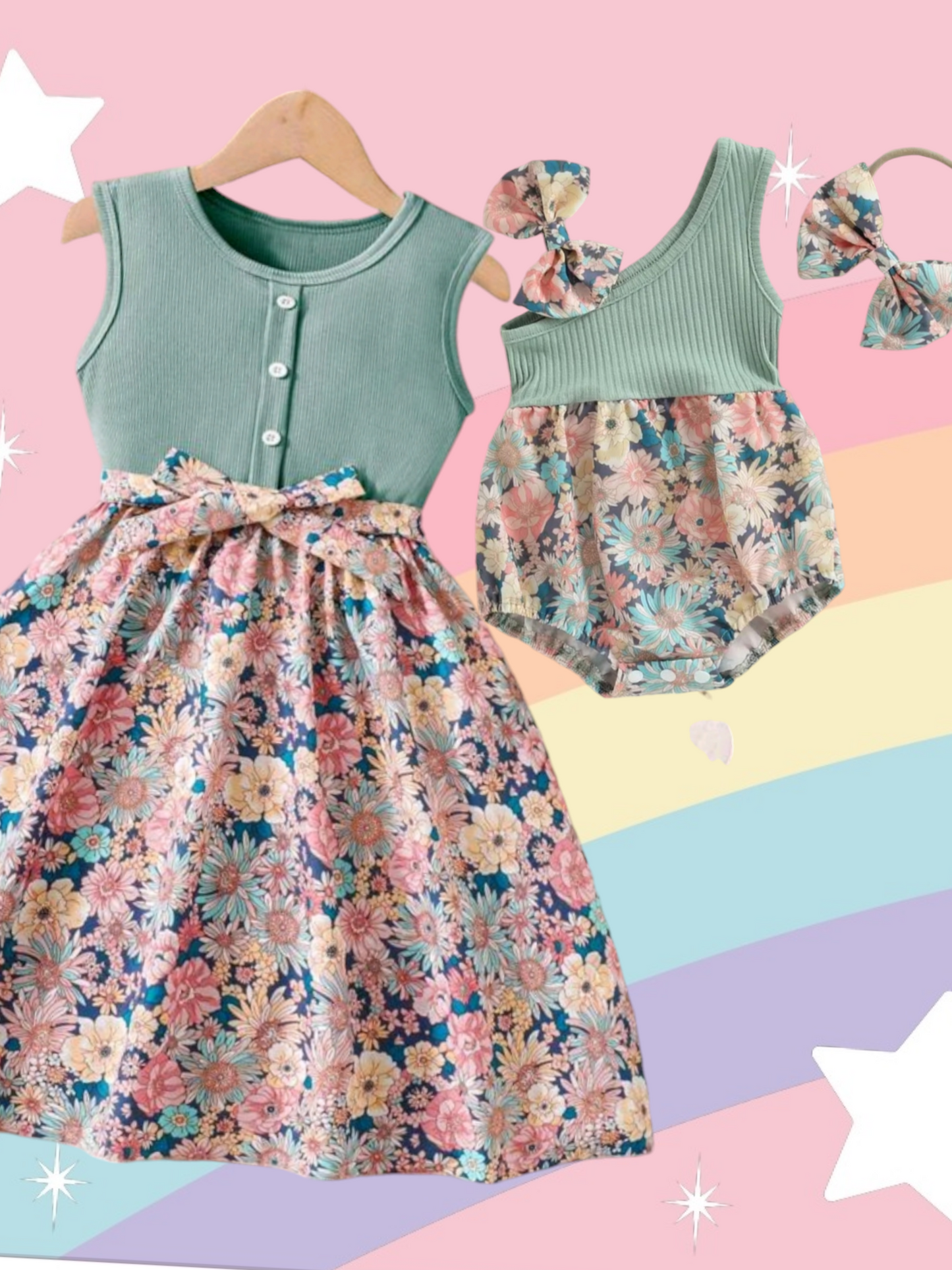 Mint Floral Dress Sibling Outfit  #1000237