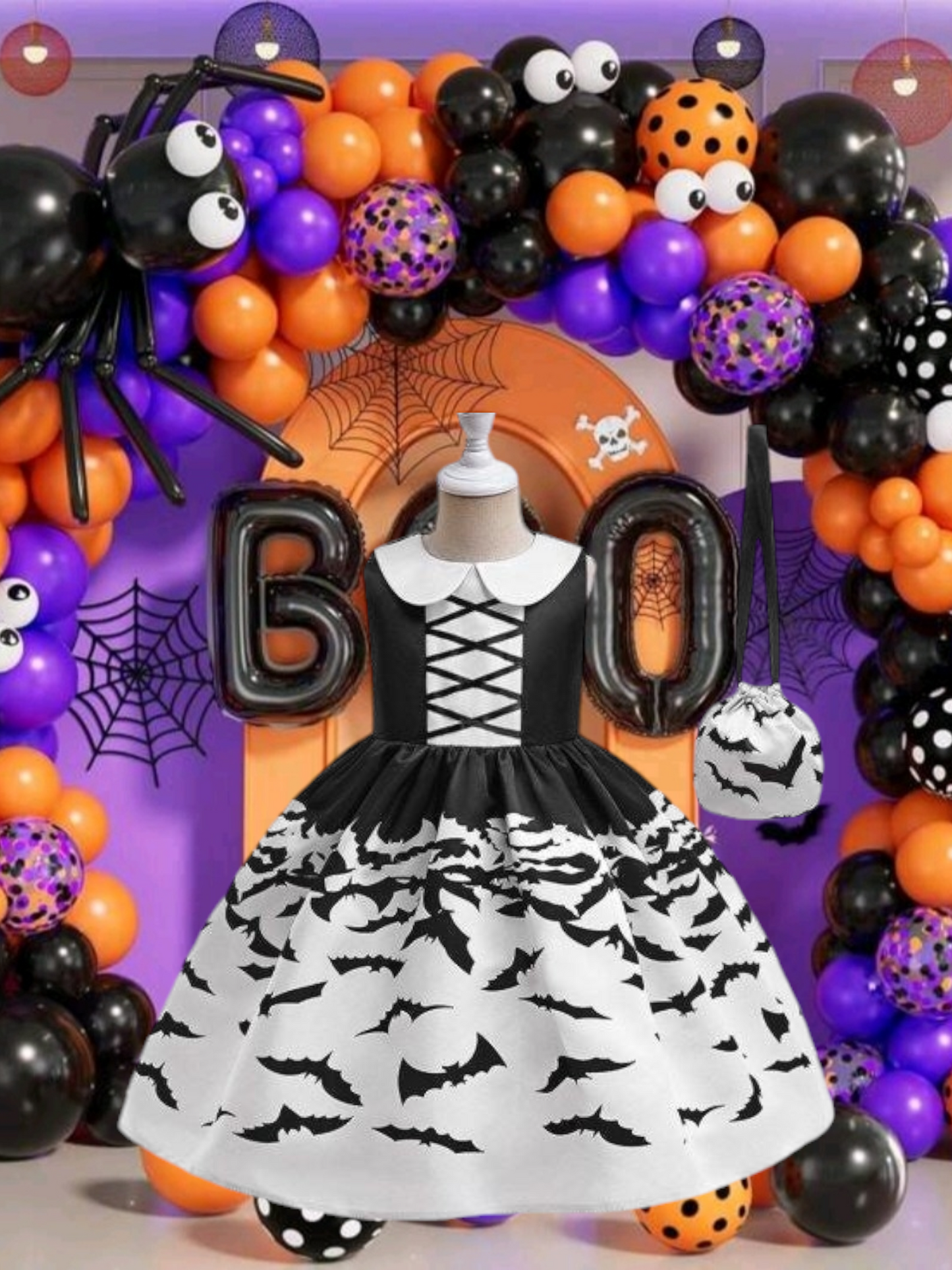 Halloween Black and White Dress with Bag #1000989