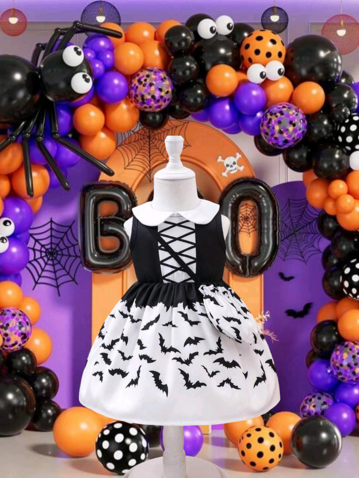 Halloween Black and White Dress with Bag #1000989