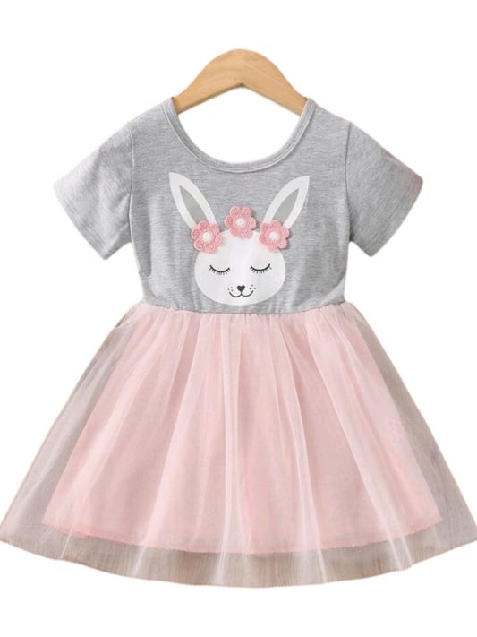 Peachy Pink Bunny Dress with Crochet Flowers #1000991