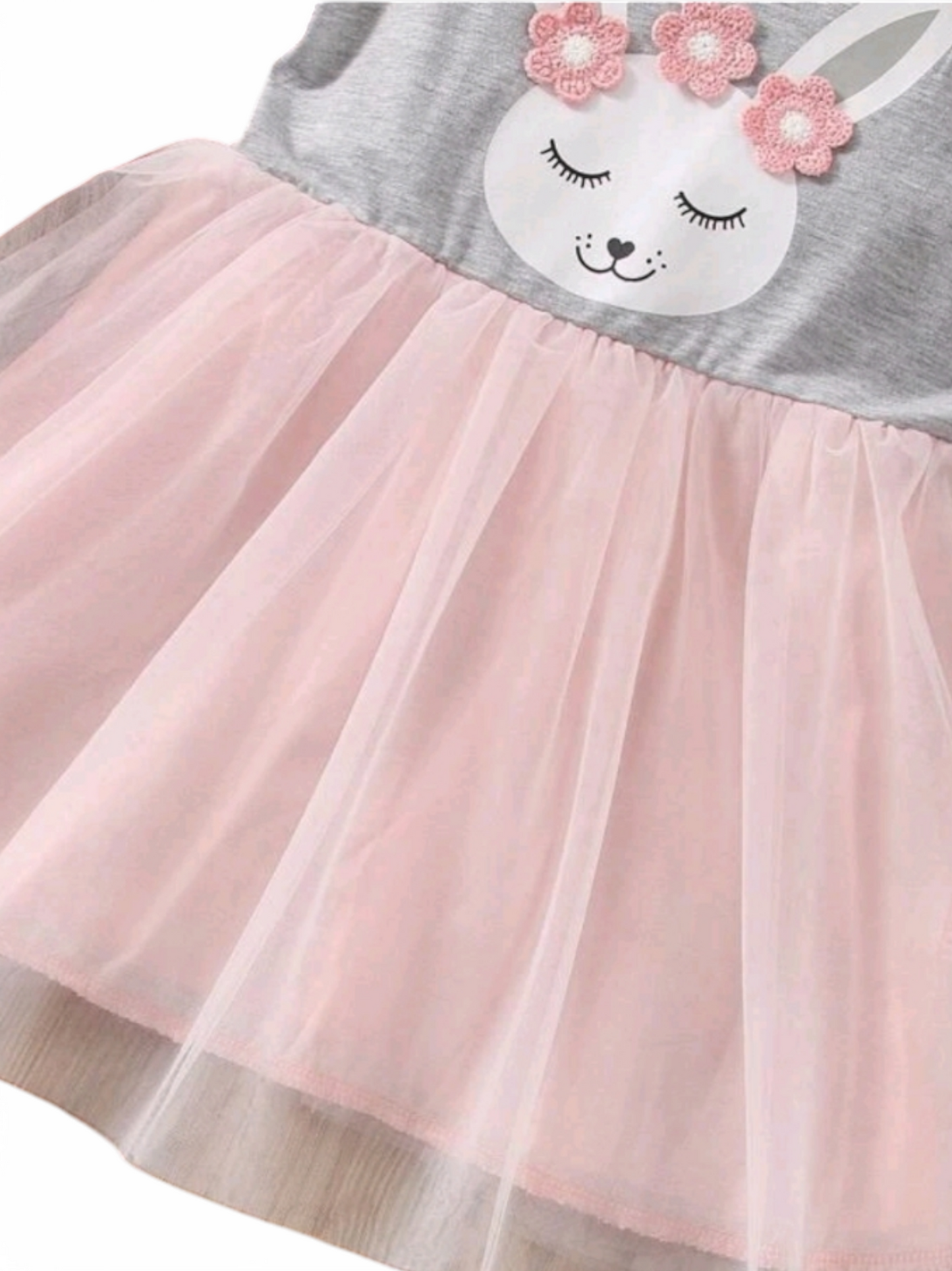 Peachy Pink Bunny Dress with Crochet Flowers #1000991