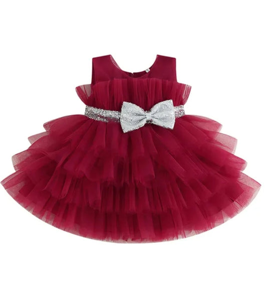 Maroon Special Occasions Dress with Silver Sequins Bow #1000150
