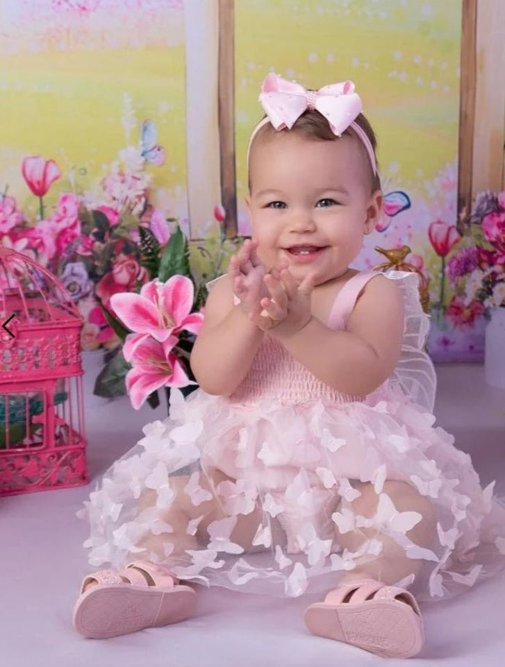 Pink Lace Butterfly Dress #1001153