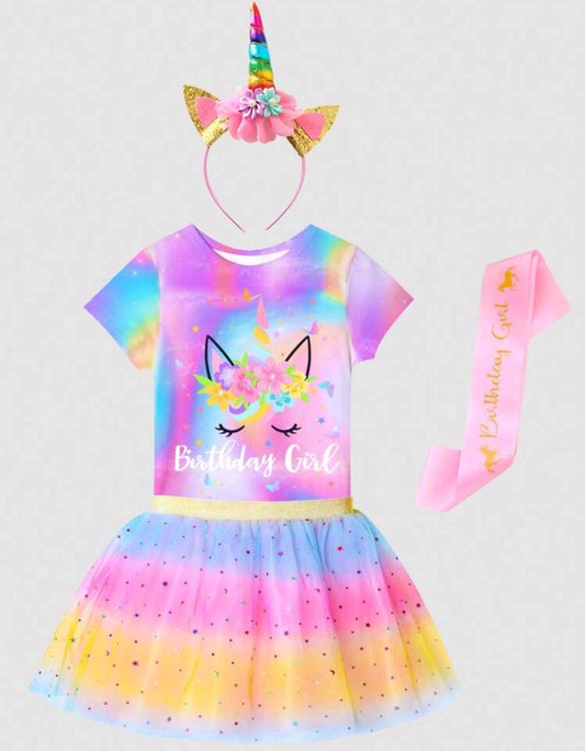 4 PCS Happy Birthday Unicorn Outfit  #1001041