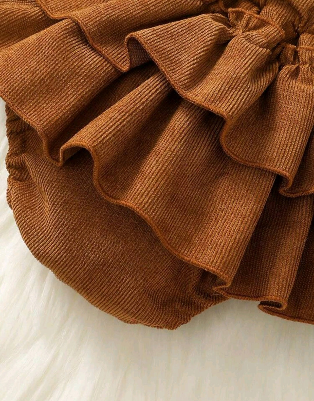 Ribbed White Romper with Brown Corduroy Suspended Bloomer (Overall) and Headband #1000292