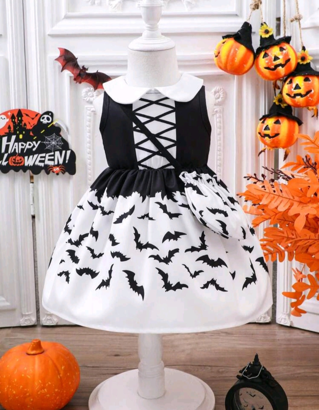 Halloween Black and White Dress with Bag #1000989