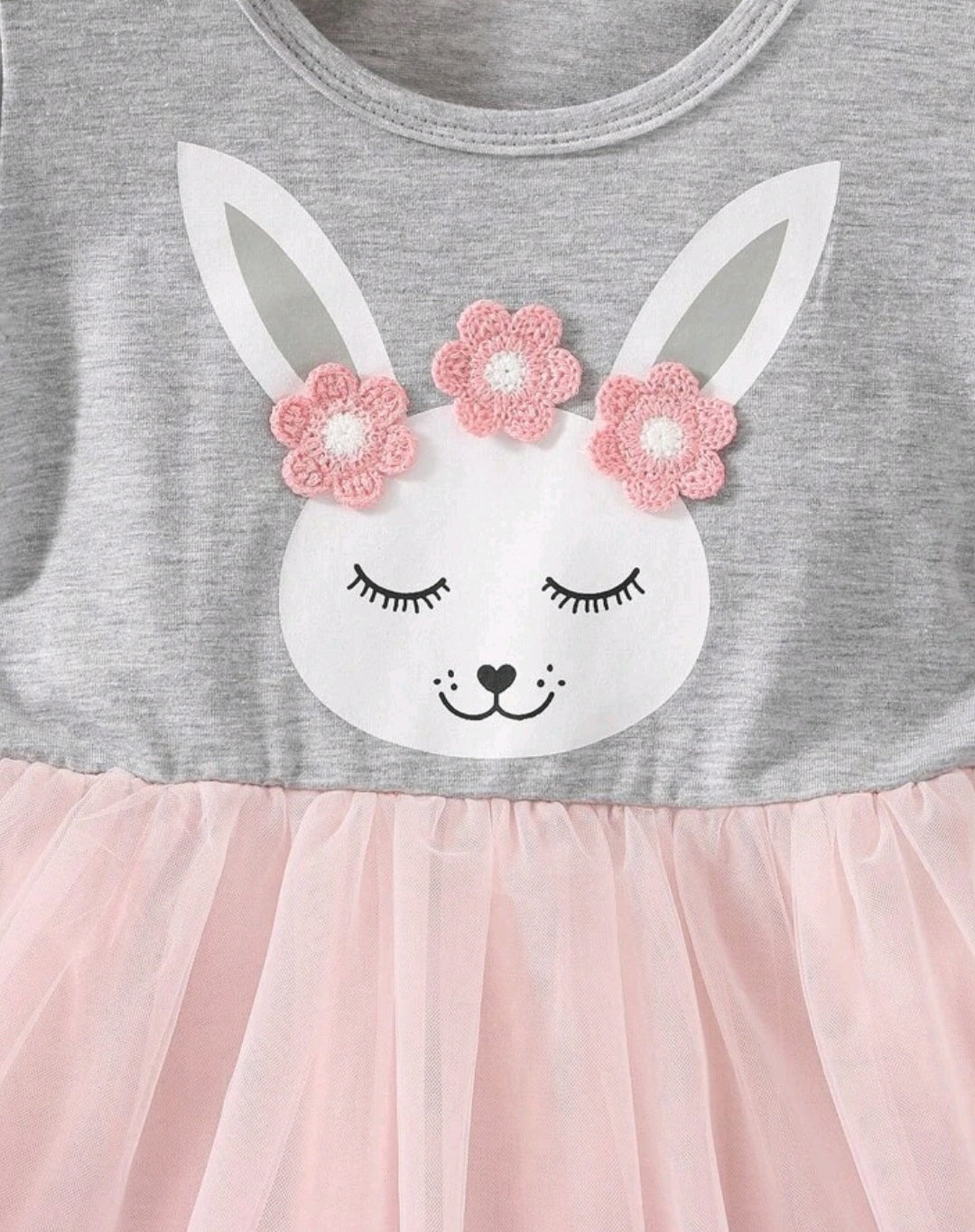 Peachy Pink Bunny Dress with Crochet Flowers #1000991
