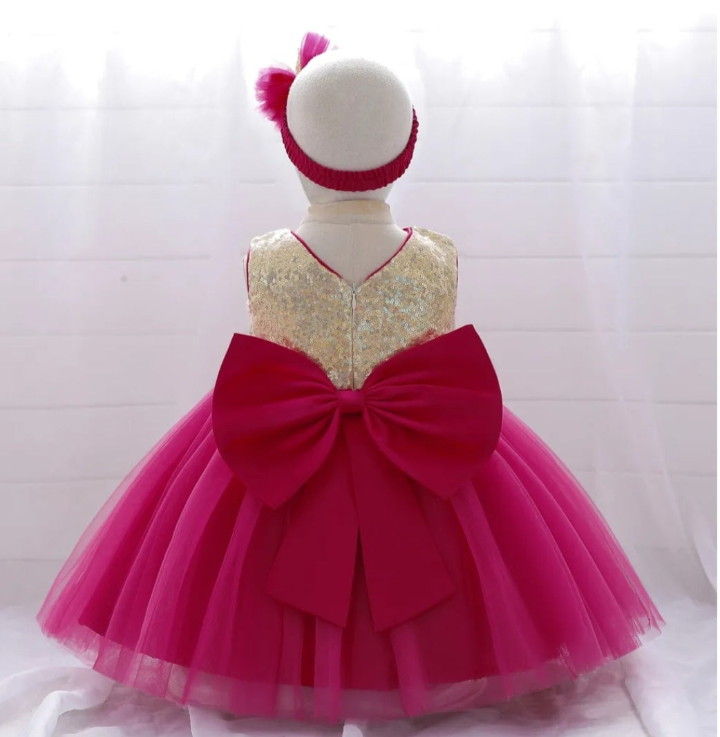 Cerise Pink and Gold Sequins Special Occasions Dress with Headband  #100026