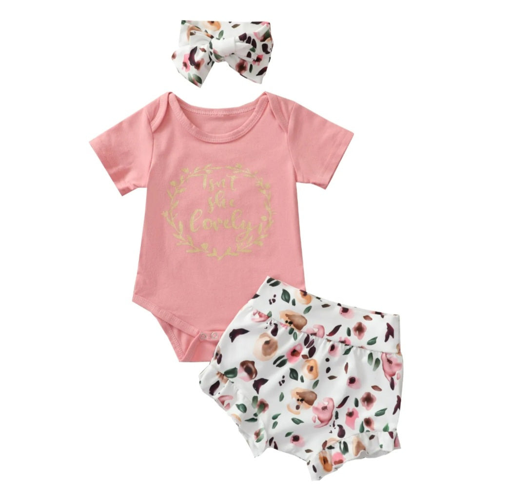 Isn't She Lovely Romper with Floral Bloomer and Headband #1000378