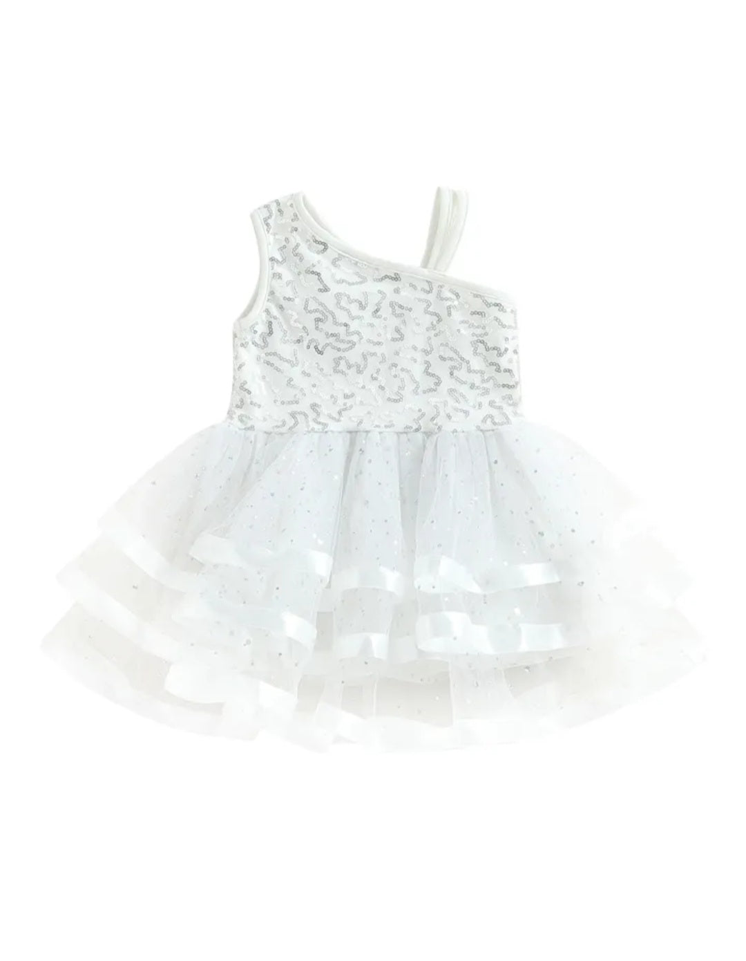 White Ruffle Silver Sequins Special Occasions Dress #1000276