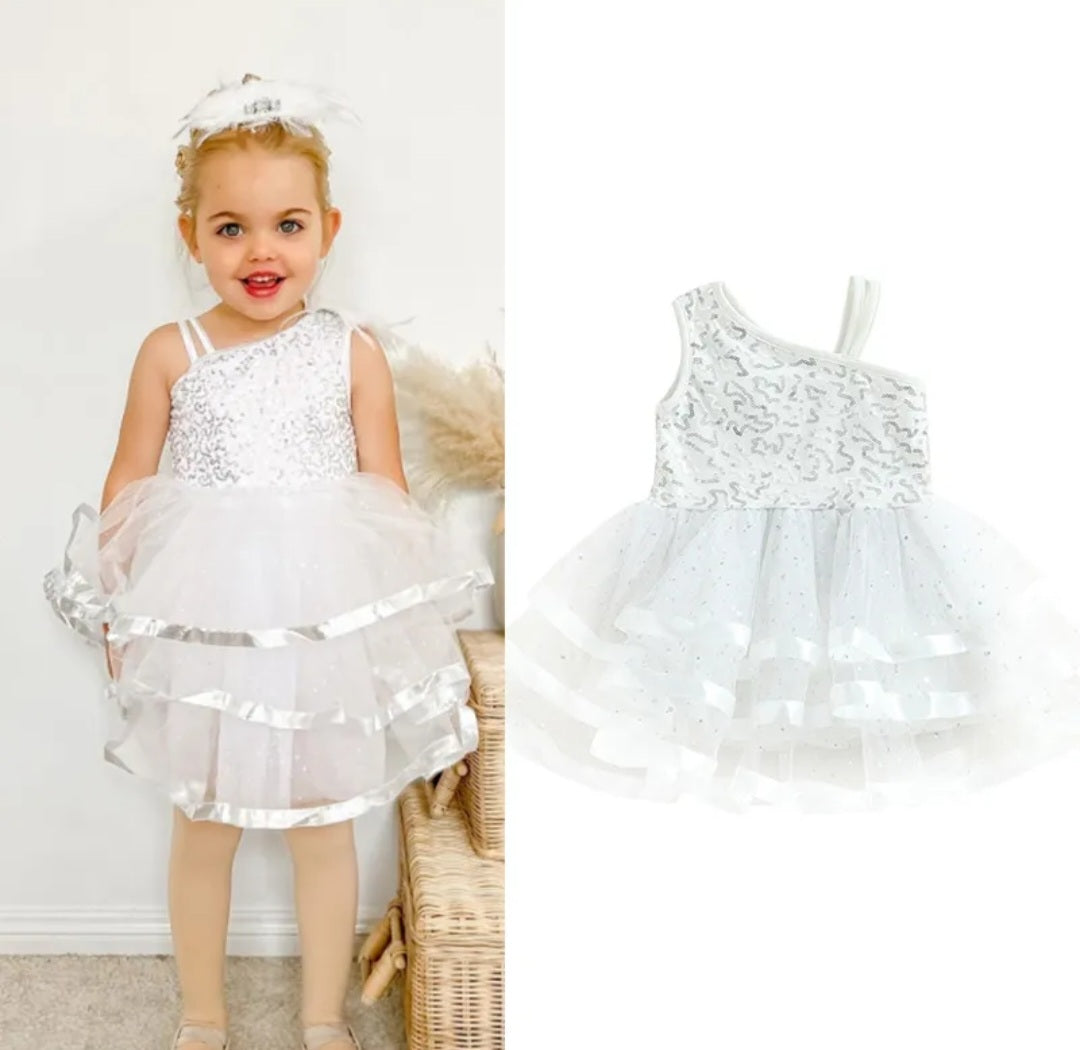 White Ruffle Silver Sequins Special Occasions Dress #1000276