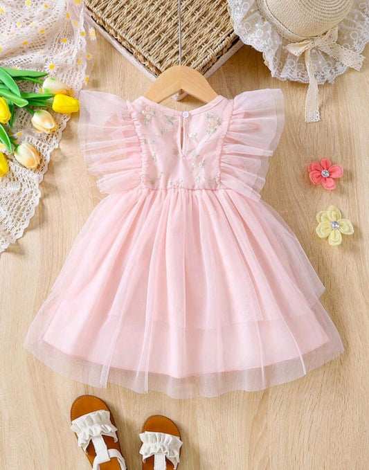 Pink Tulle Embroidered Bust Dress #10021
