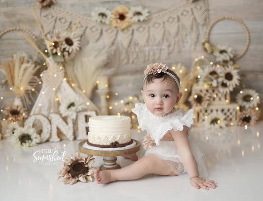 White Lace Romper Dress with Floral Detail #1000652