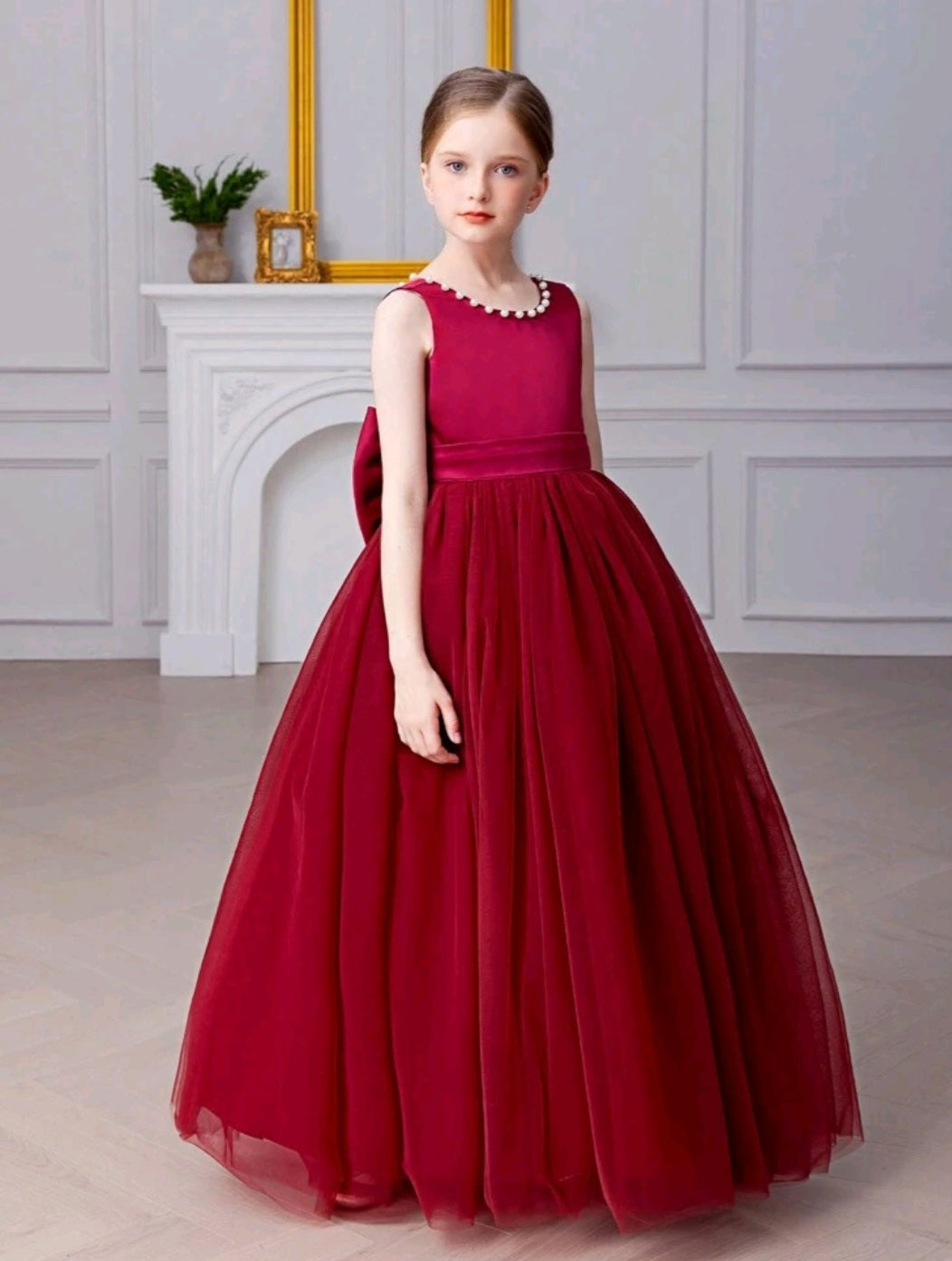 Maroon Special Occasions Dress with Big Bow #1000855