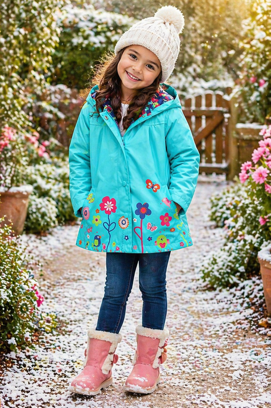 Blue Raincoat with Floral Detail #1000868
