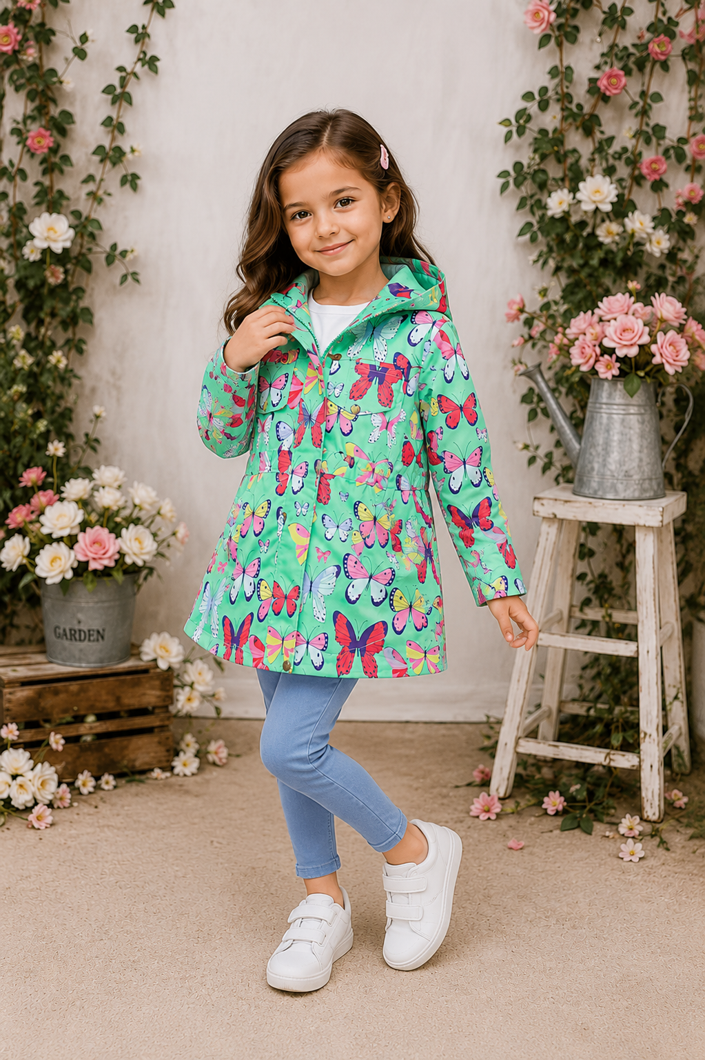 Green Butterfly Hooded Windbreaker Coat #1000236