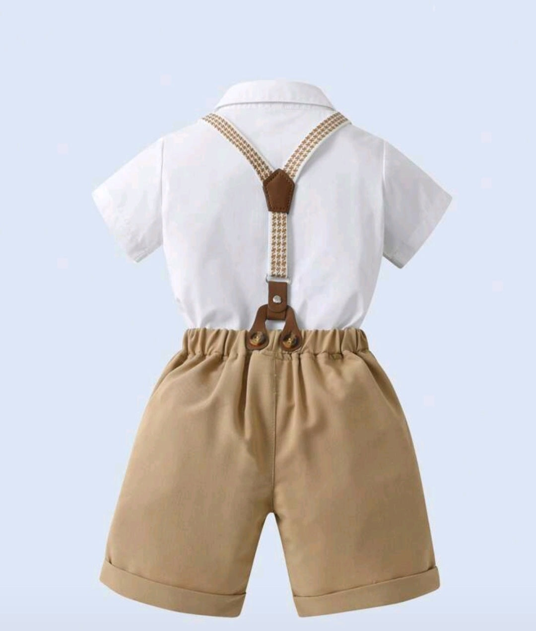 Gentleman Suit White Shirt, Chino Pants, Suspenders and Bowtie #2000105