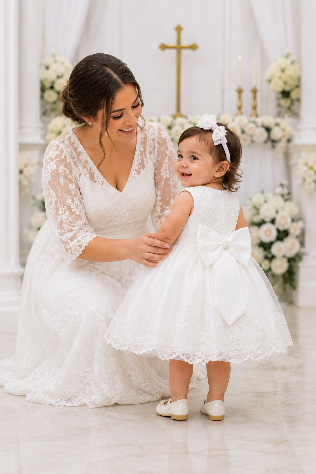 White Lace Dress and Headband with Diamante Detail #1000997