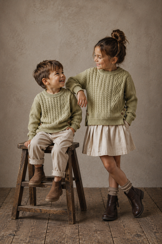 Khaki Cable Knited Crew Neck Sweater,  Gender Neutral #10020015