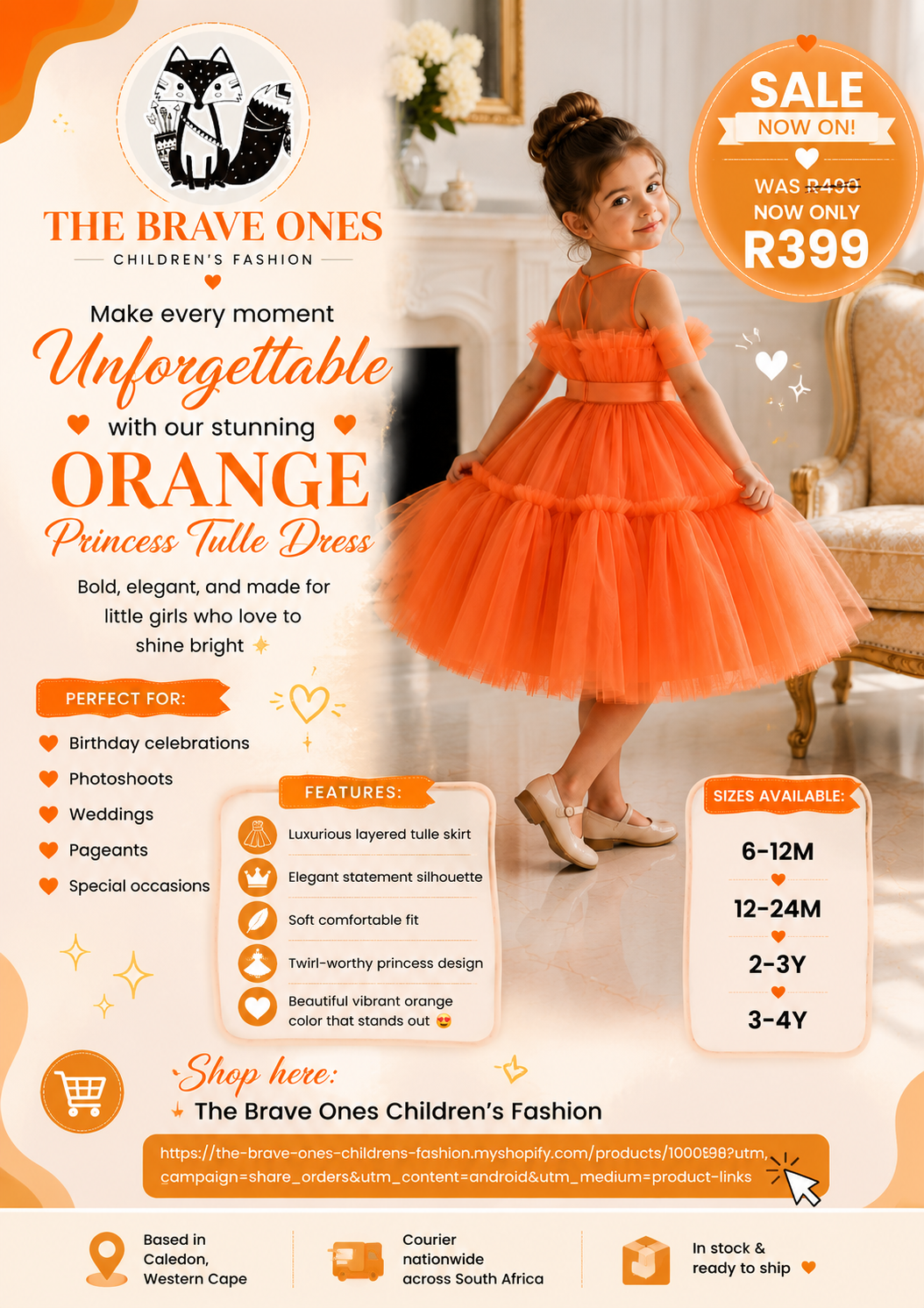 Orange Ruffle Special Occasions Dress #1000898