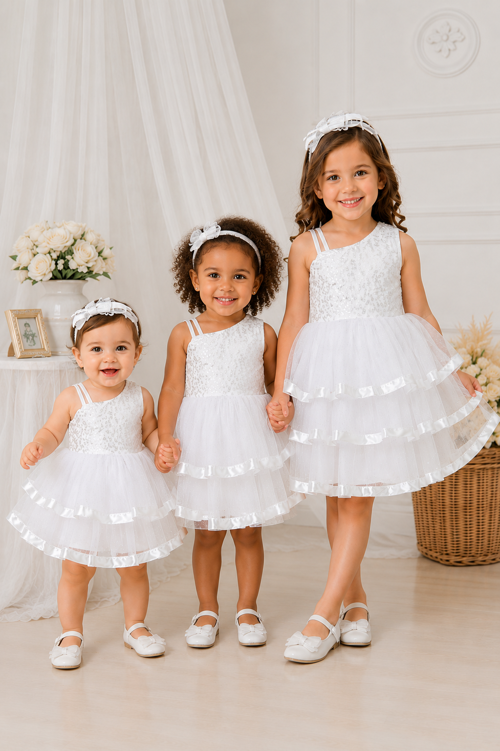 White Ruffle Silver Sequins Special Occasions Dress #1000276