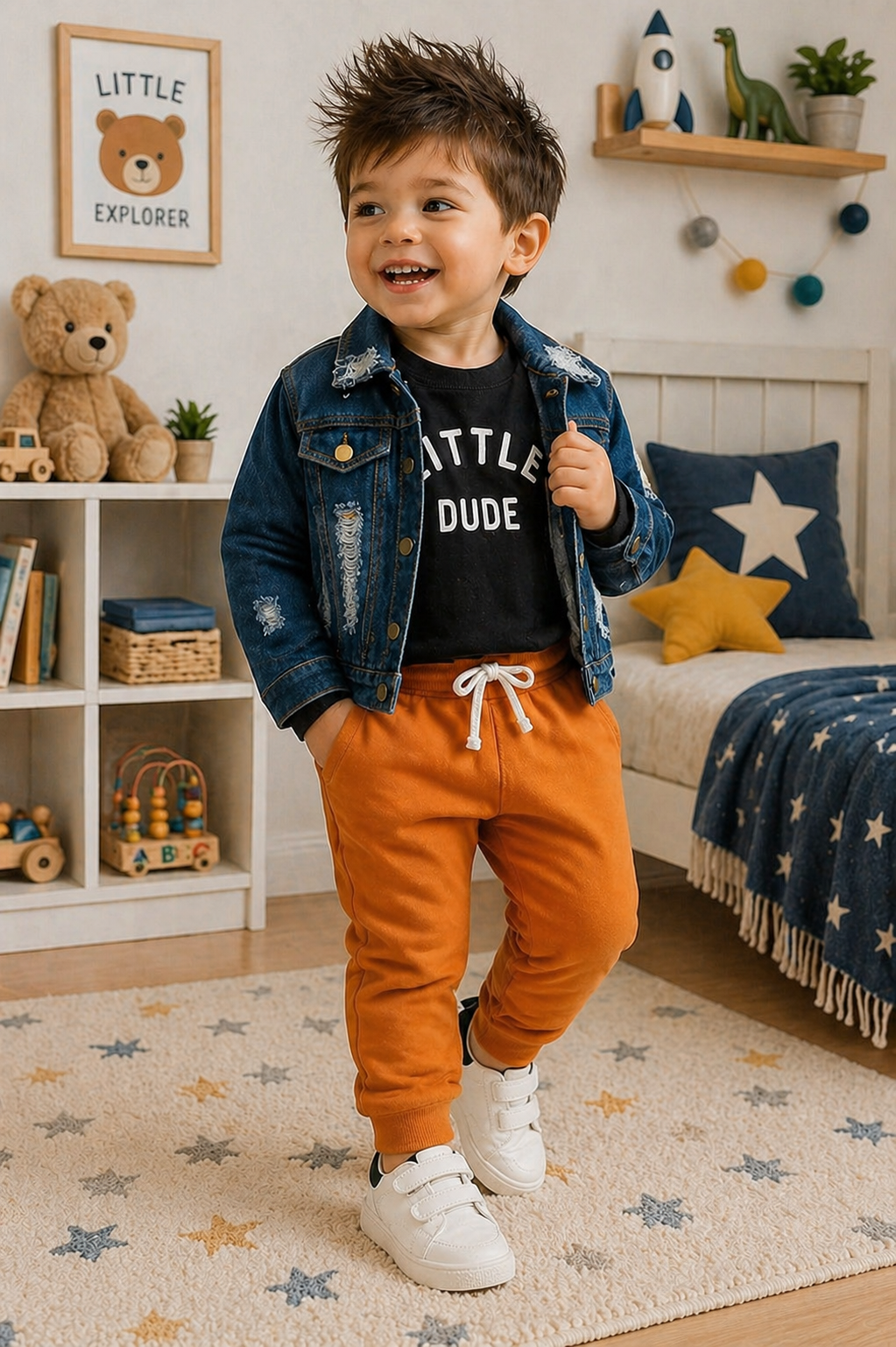 Little Dude Long Sleeve Black Top and Caramel Pants #1000280