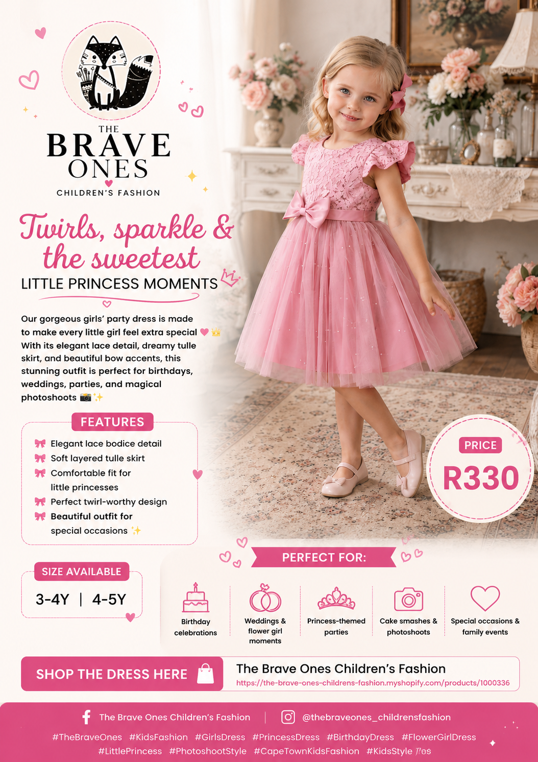 Princess Dusty Pink Lace and Pearl Dress #1000336