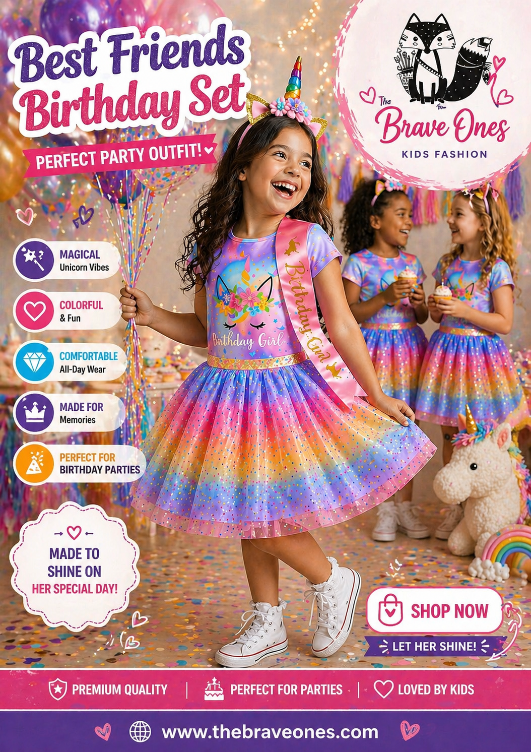 4 PCS Happy Birthday Unicorn Outfit  #1001041