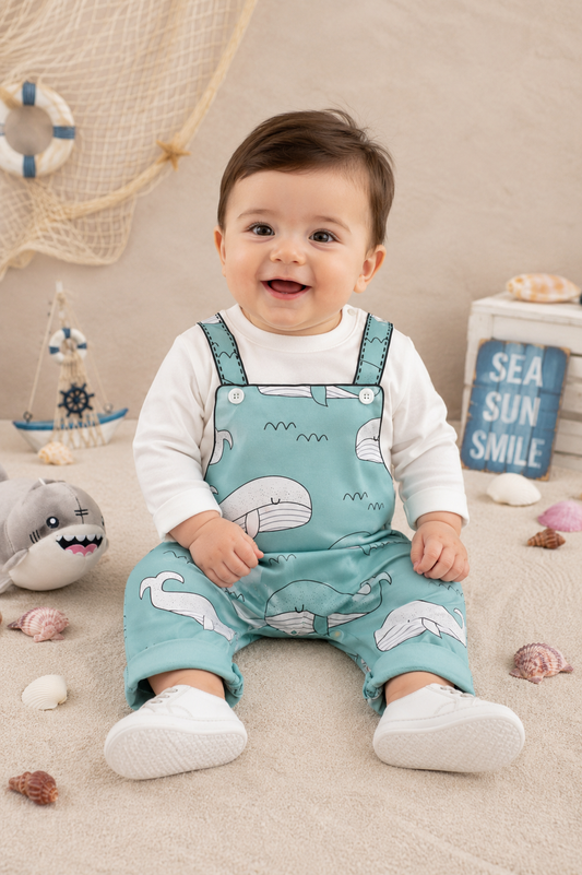 Mint Green Whale 2 in 1 Romper Long Sleeve 1PSC #2009