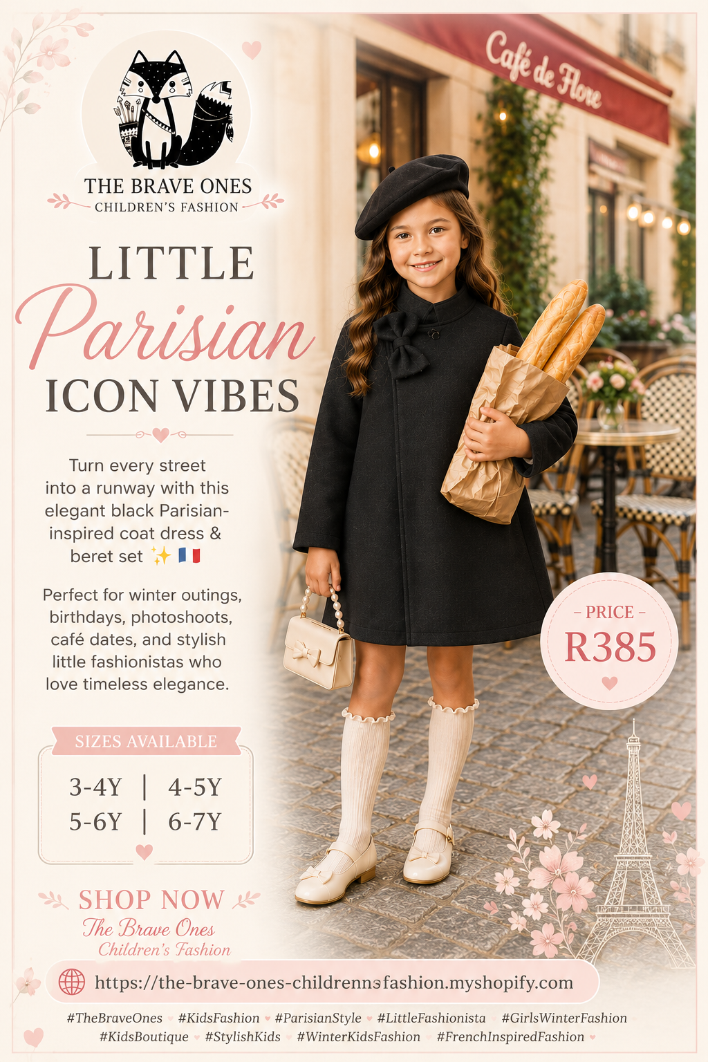 Black Melton Coat and Beret #1001137
