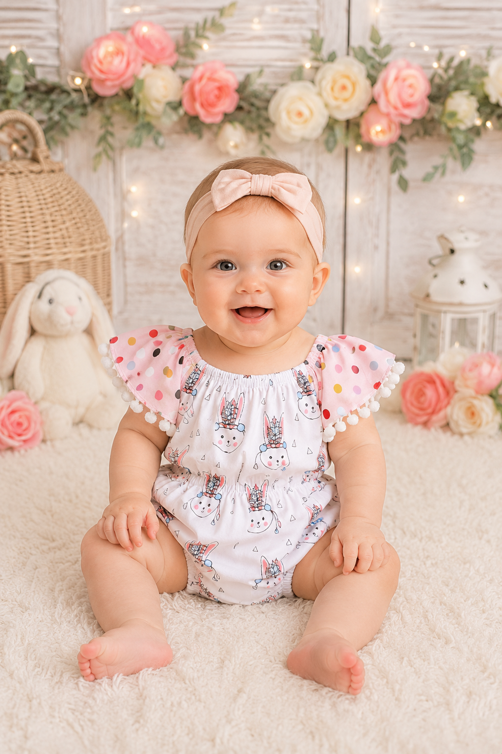 Tribal Bunny Polka Romper with Tassels #900058