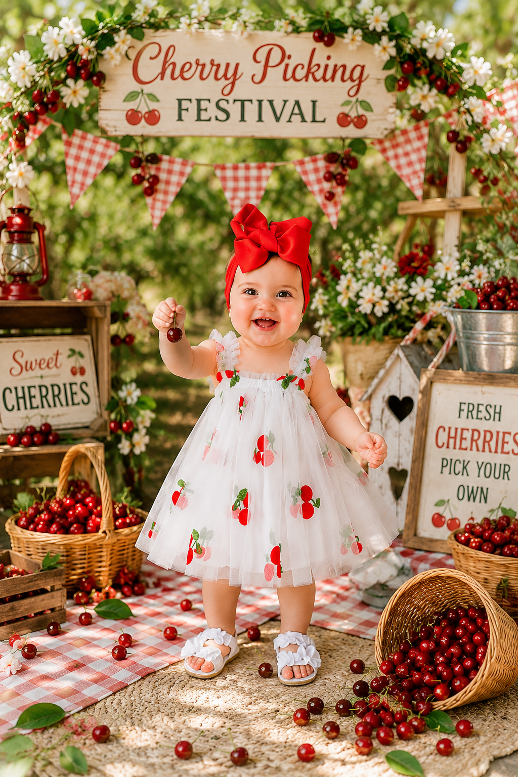 Embroidered Cherry Tulle Dress #1000123