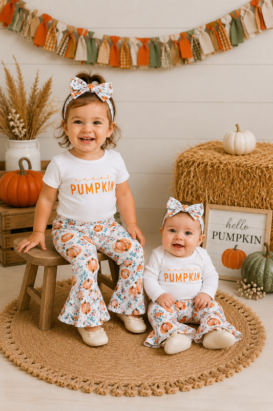 Mama's Pumpkin Romper with Bell Bottoms and Headband #100096