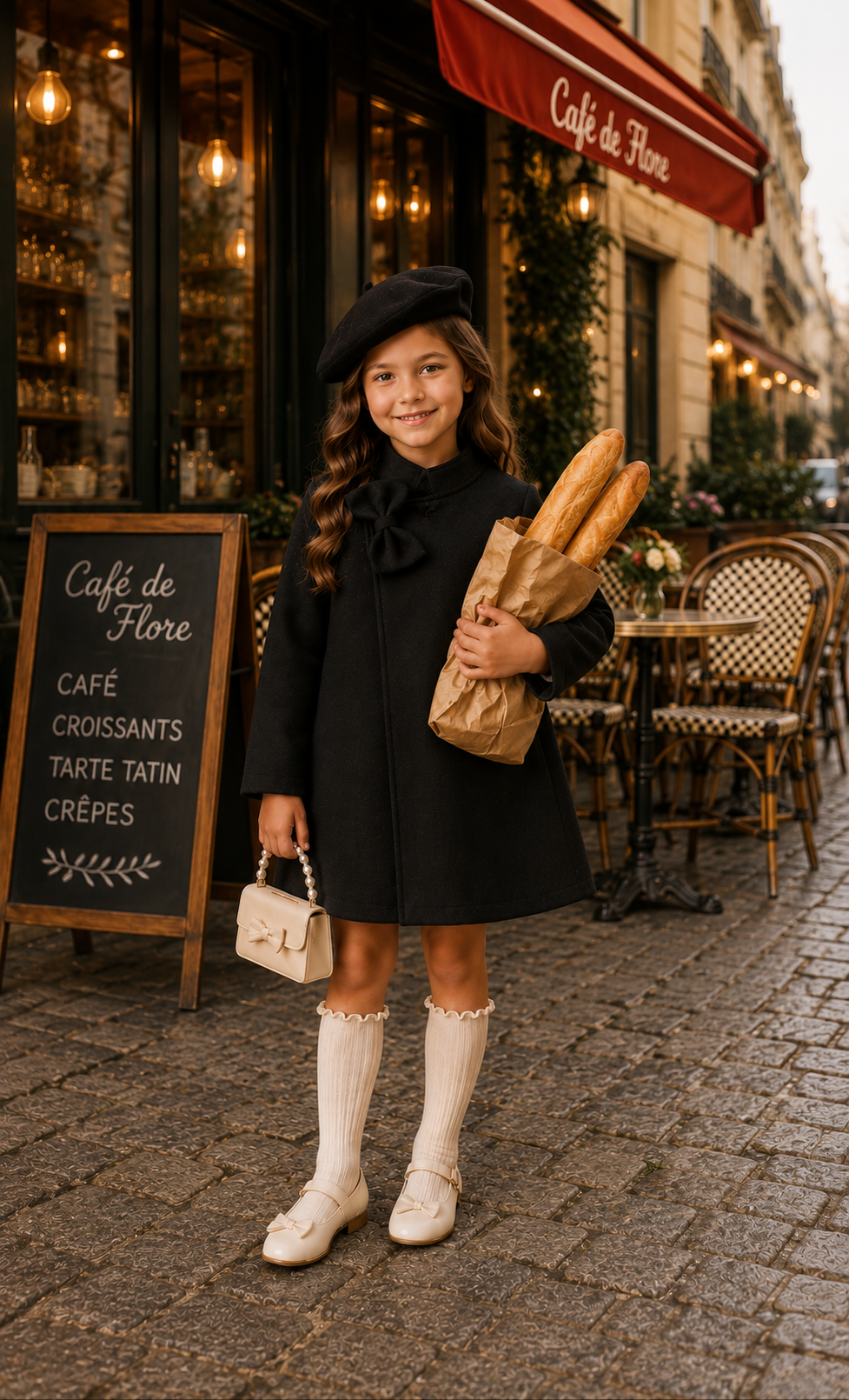 Black Melton Coat and Beret #1001137