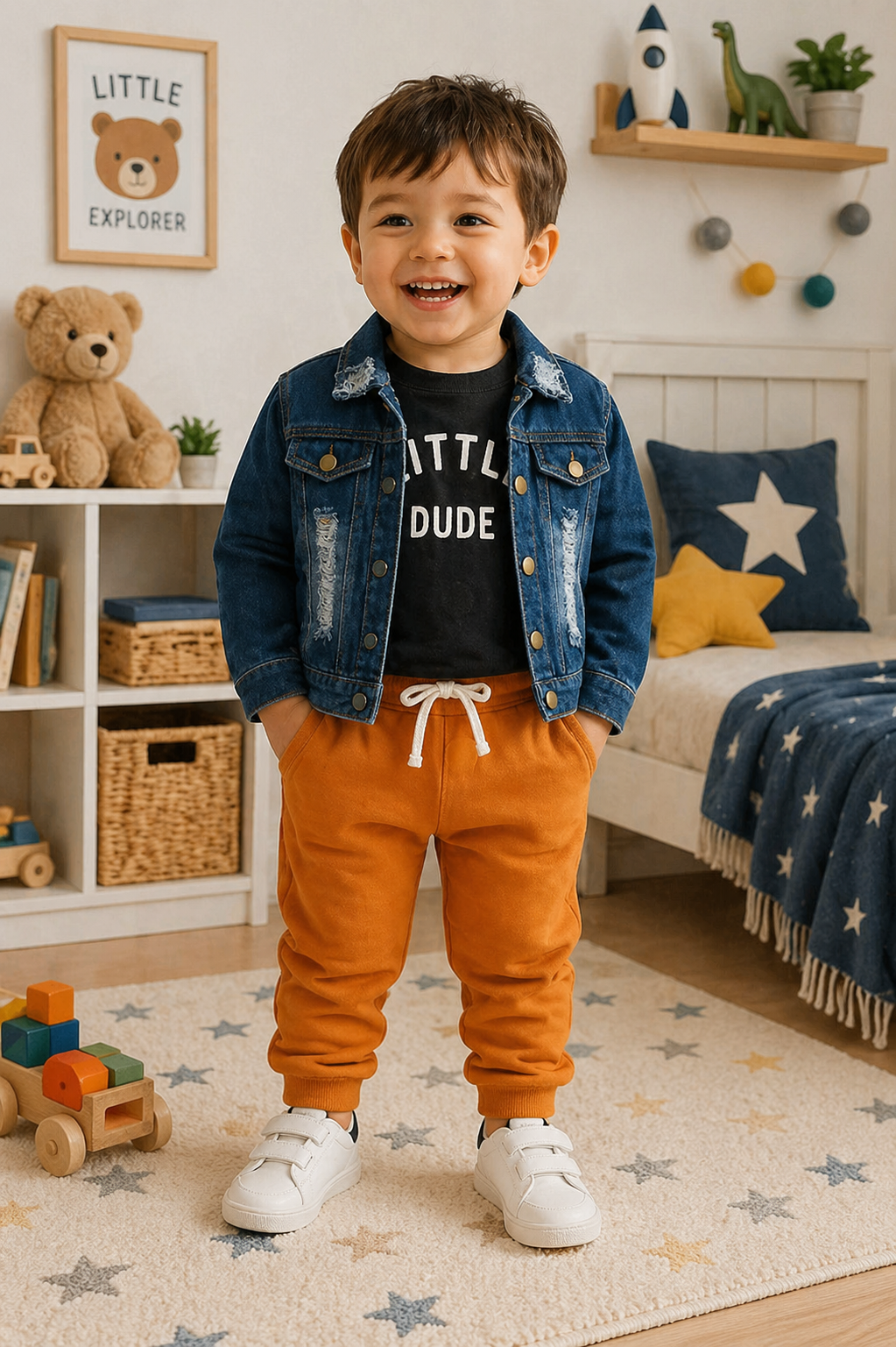 Little Dude Long Sleeve Black Top and Caramel Pants #1000280