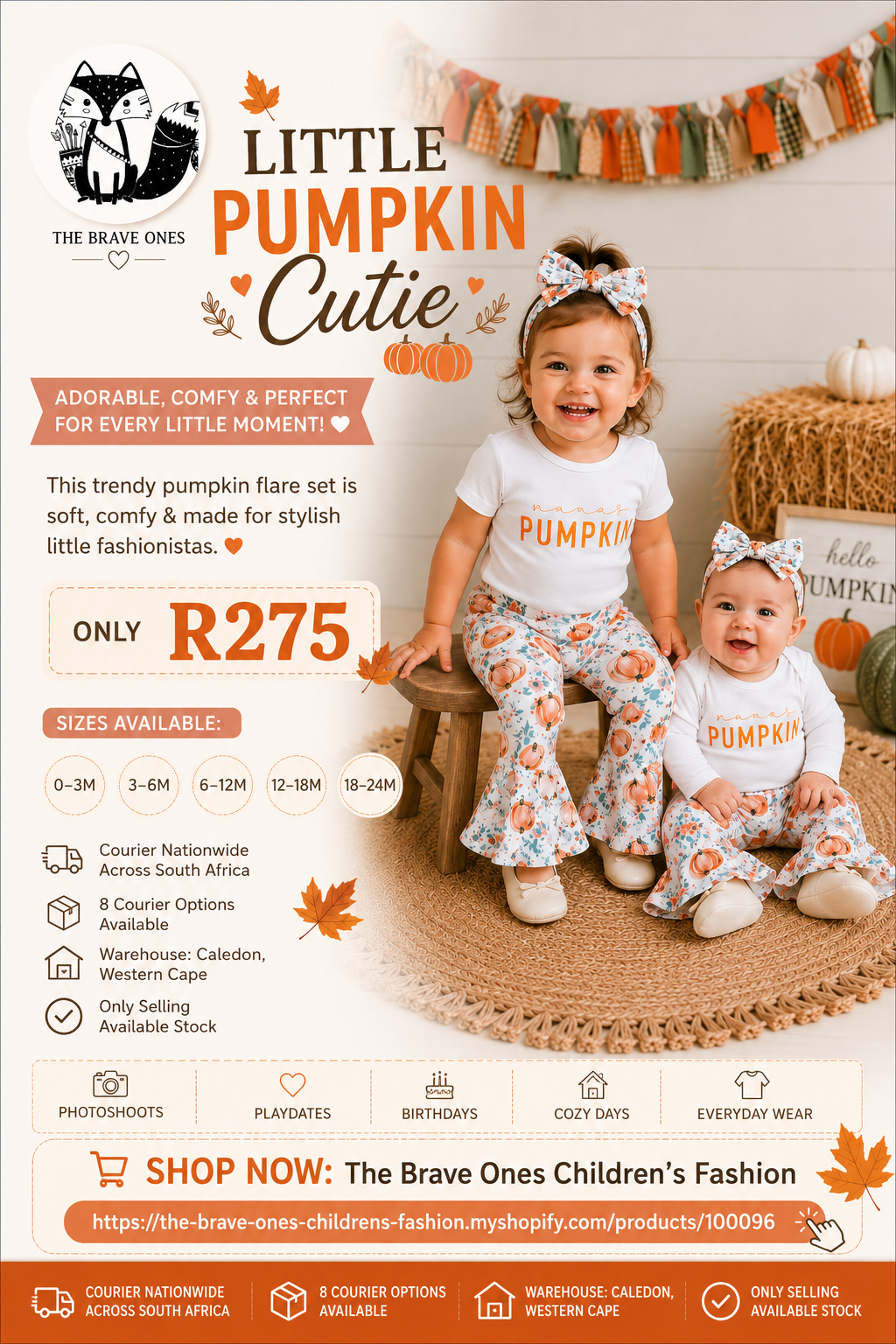 Mama's Pumpkin Romper with Bell Bottoms and Headband #100096