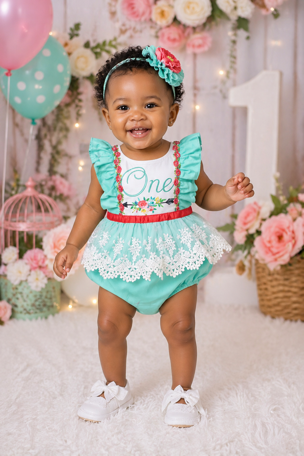 Teal First Birthday Romper #900045