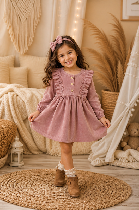 Pink Corduroy Dress and Hairclip #1001142