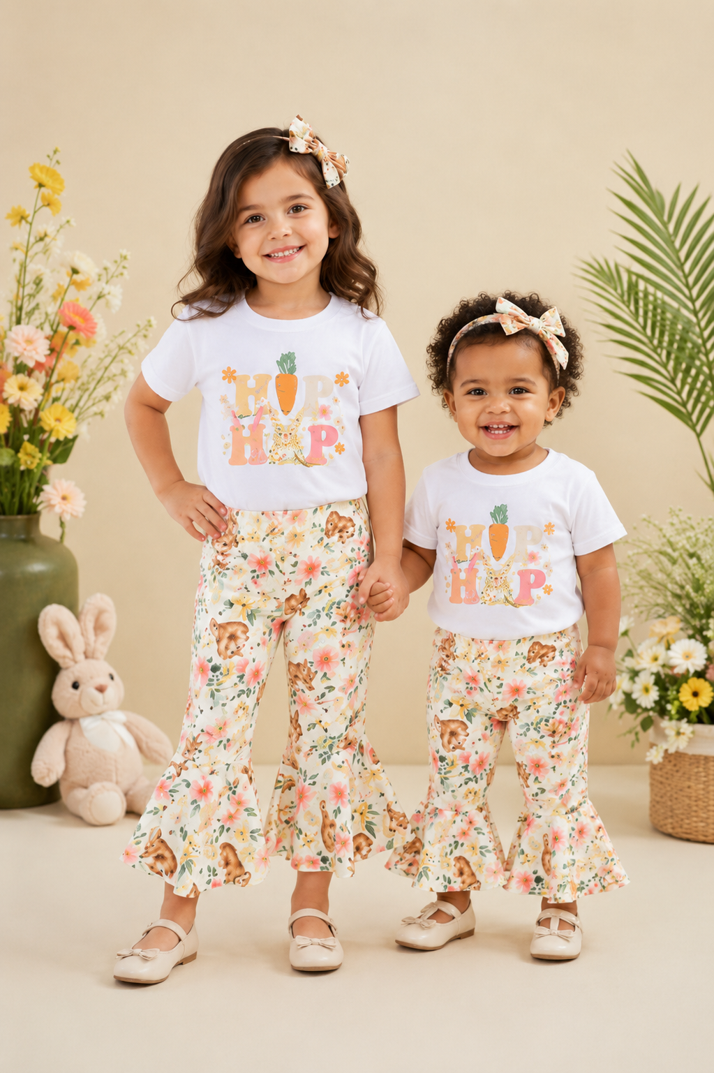 Hip Hop Bynny Short with Bunny Floral Bell Bottoms And Headband #1001190
