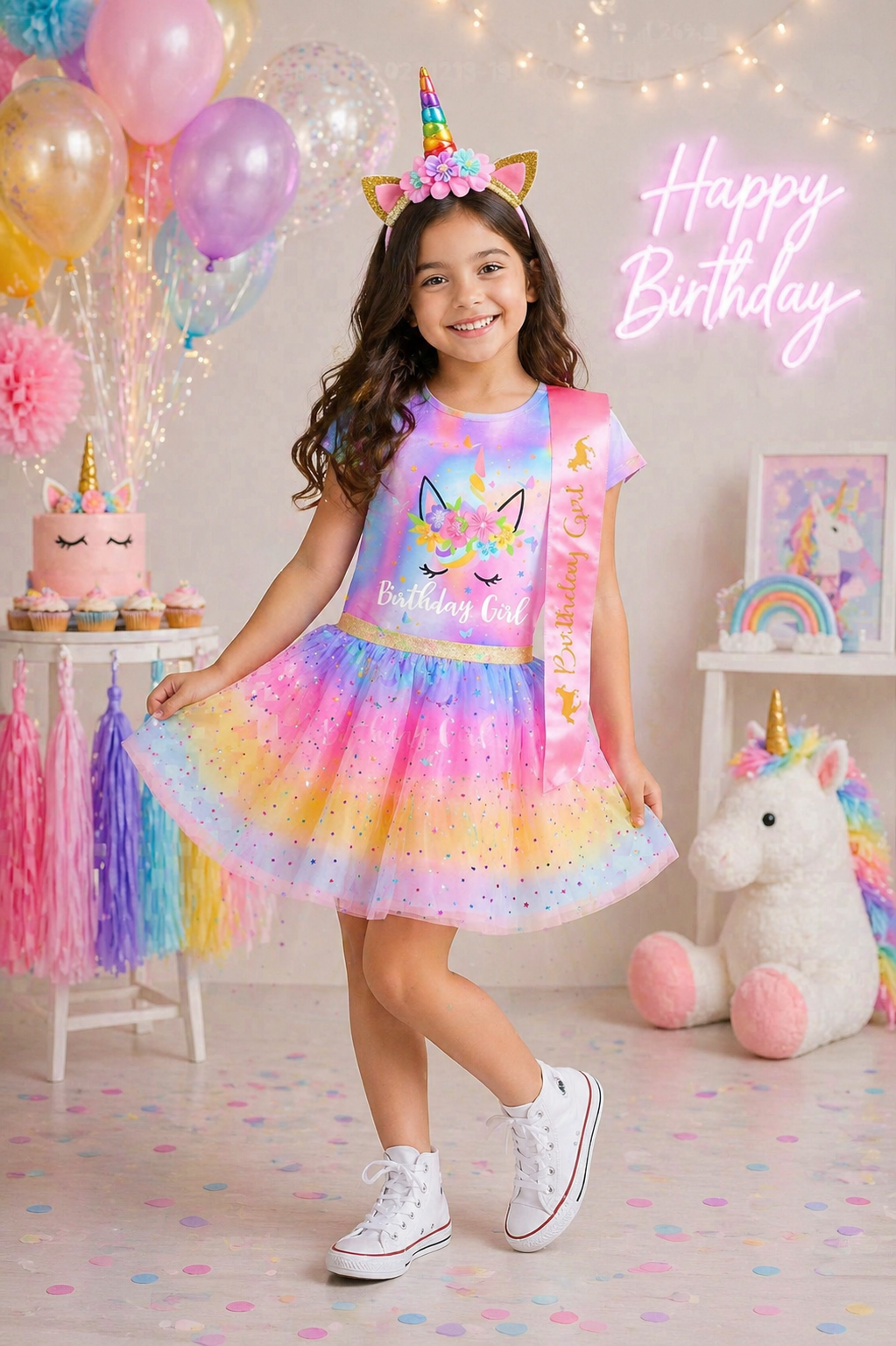 4 PCS Happy Birthday Unicorn Outfit  #1001041
