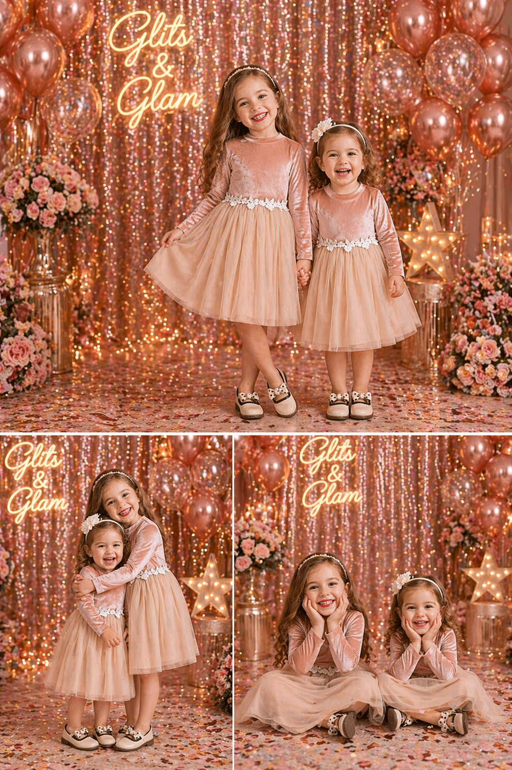 Apricot Velvet Long Sleeve Floral Dress #1001143