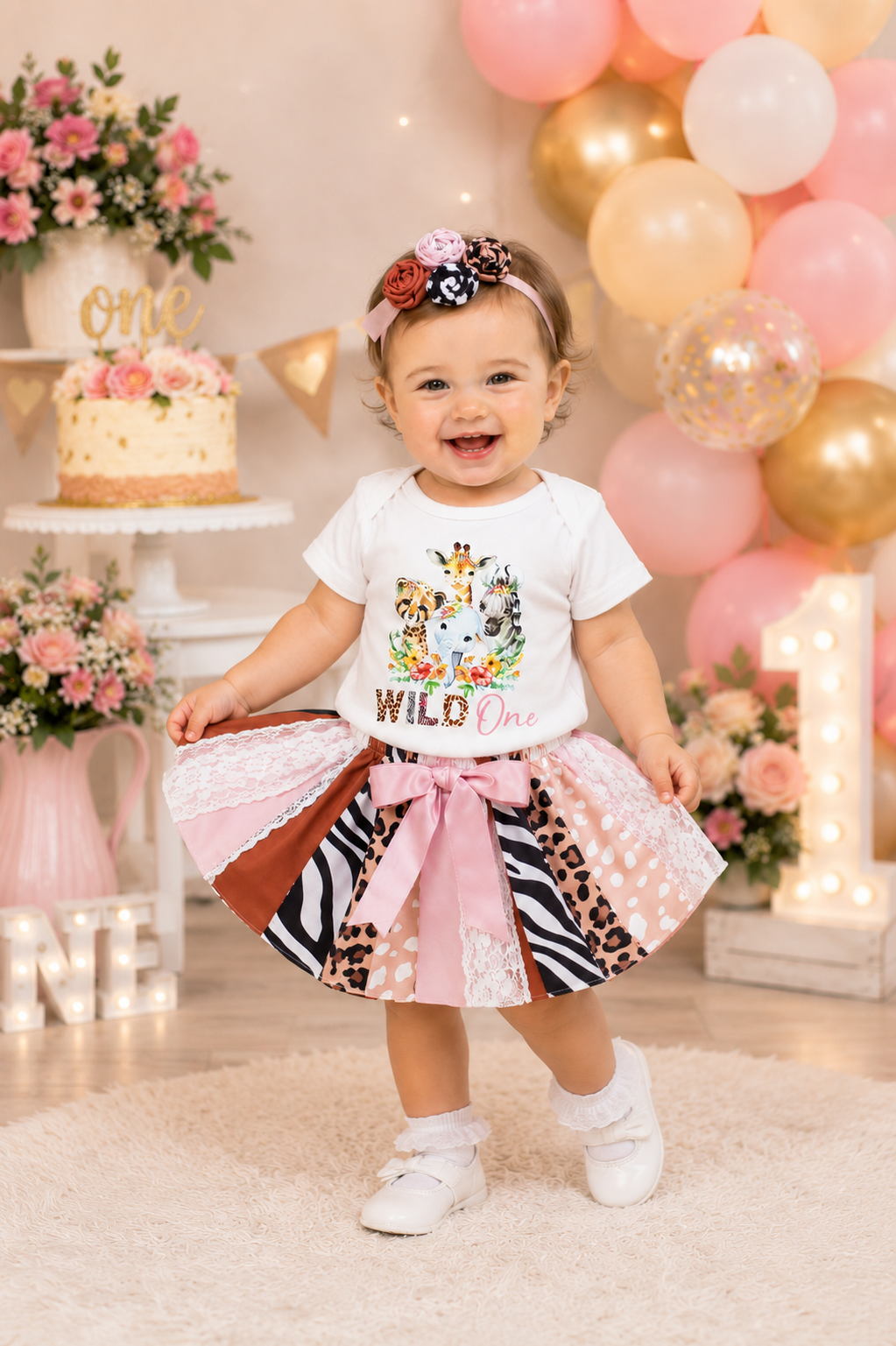 Wild One Birthday Romper, Animal Print Tutu and Headband #1000407