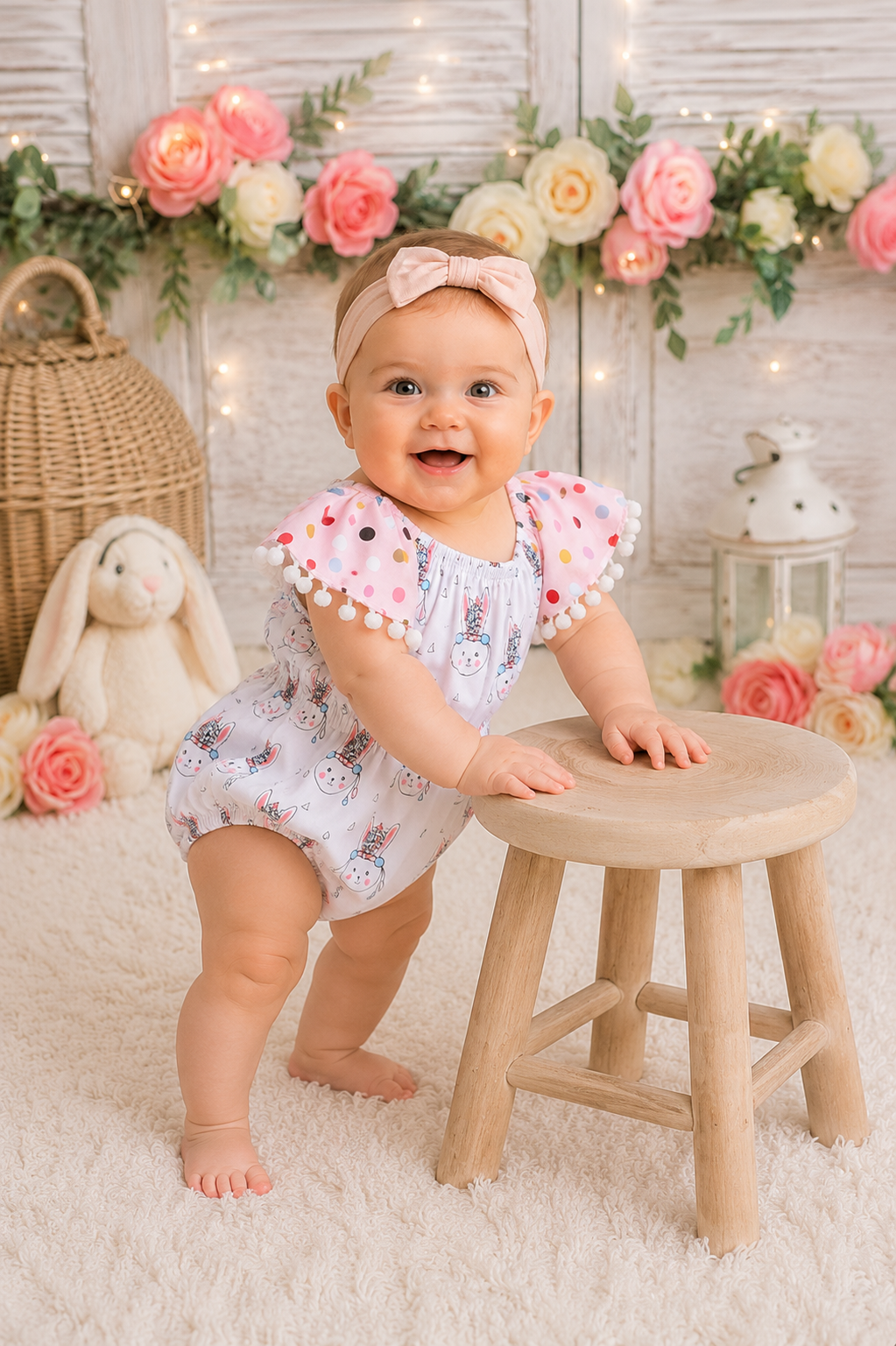 Tribal Bunny Polka Romper with Tassels #900058