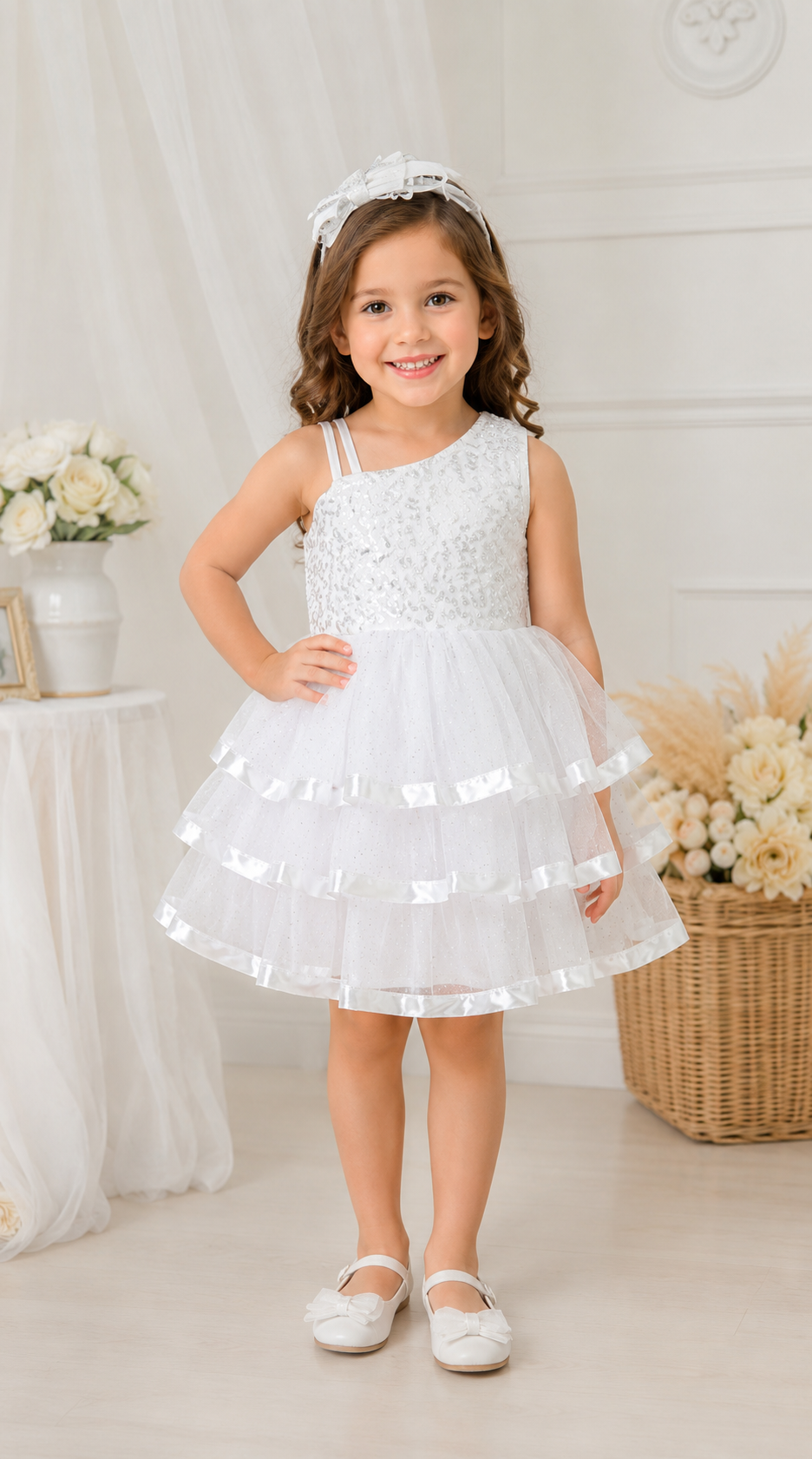 White Ruffle Silver Sequins Special Occasions Dress #1000276